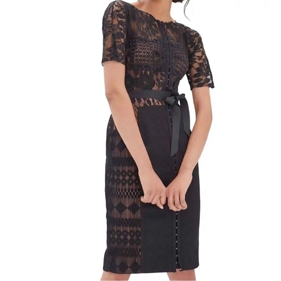 ANTHROPOLOGIE Byron Lars Beguile Navy Carissima Floral Lace Sheath Dress 0 - Picture 4 of 6